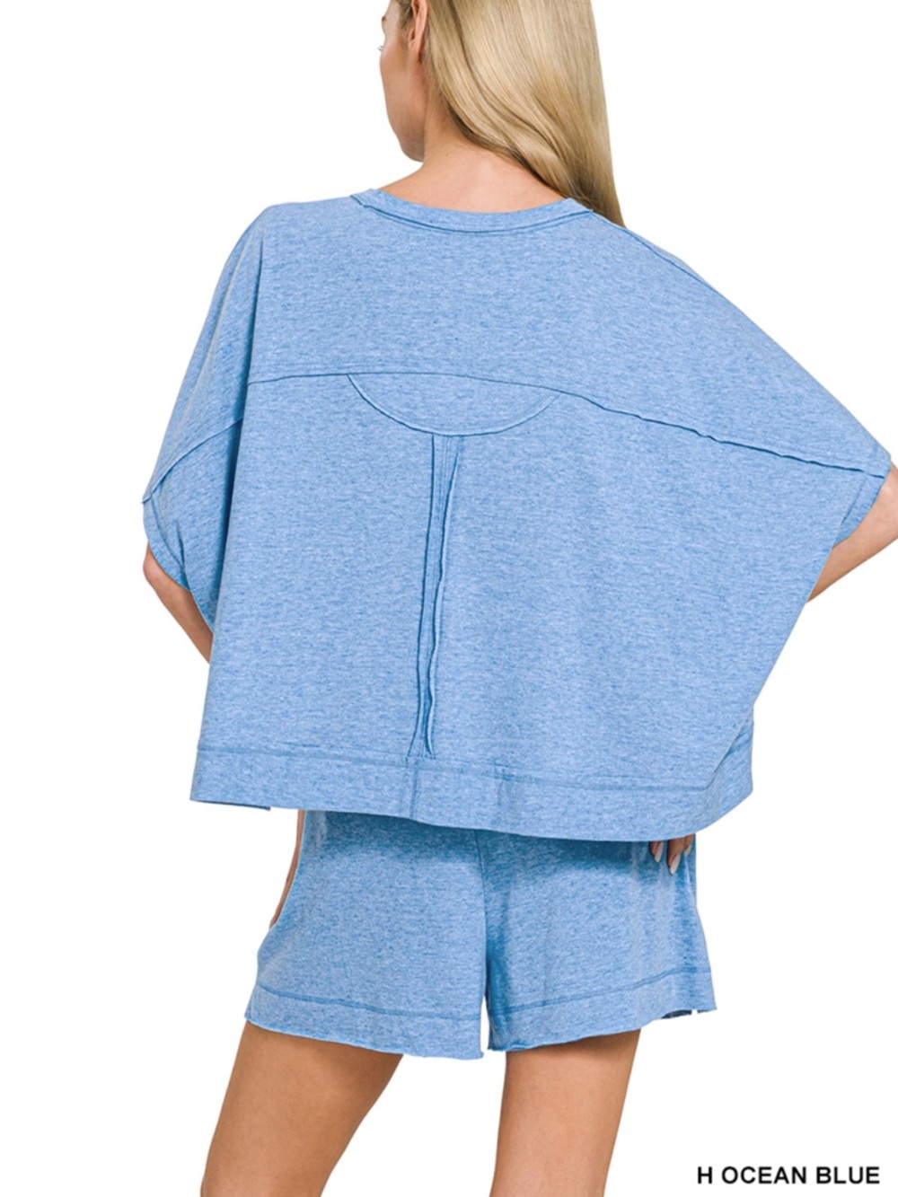 119. EXPOSED SEAM BOXY TOP & SHORTS SET in ocean blue - Picture 3 of 3